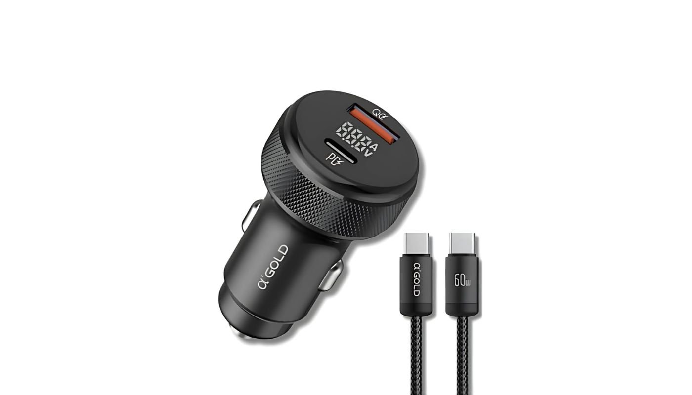 Carregador Veicular Turbo 60W Para Automóvel Carregador de Carro Duas Entradas com Carregamento Super Rápido + Cabo USB-C Premium Compatível Com Dispositivos IOS e Android